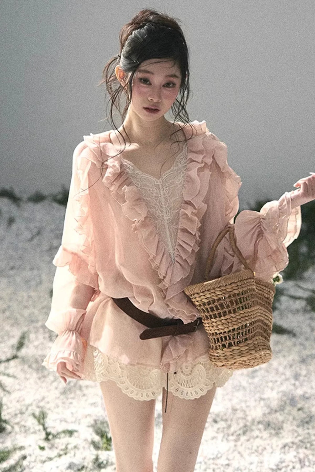 Ruffled Lace Chiffon Blouse