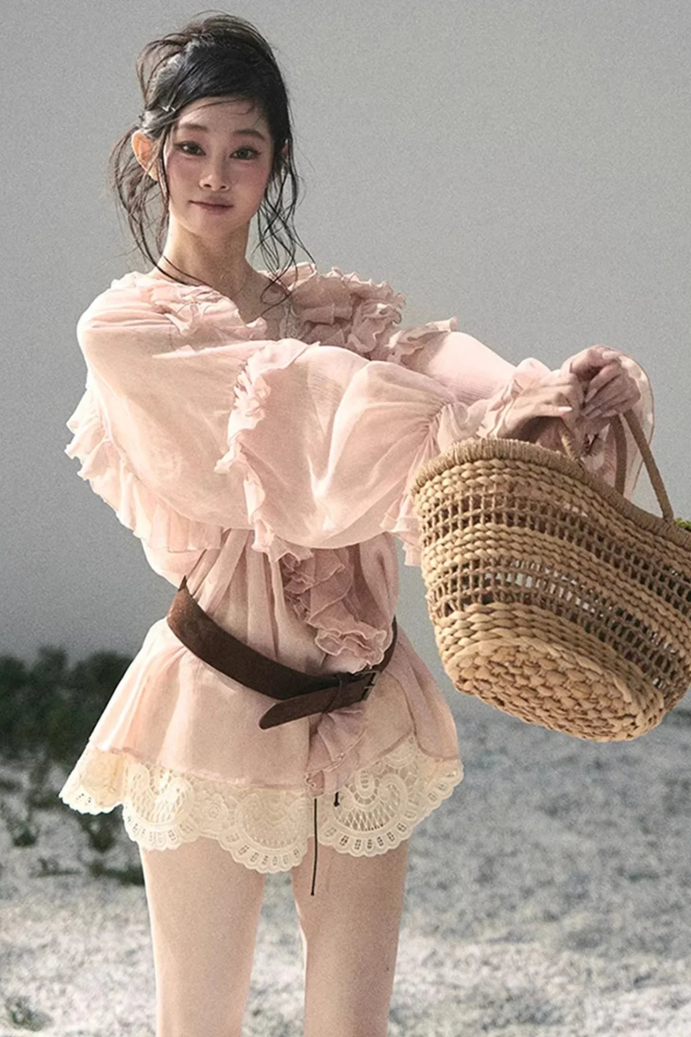 Ruffled Lace Chiffon Blouse