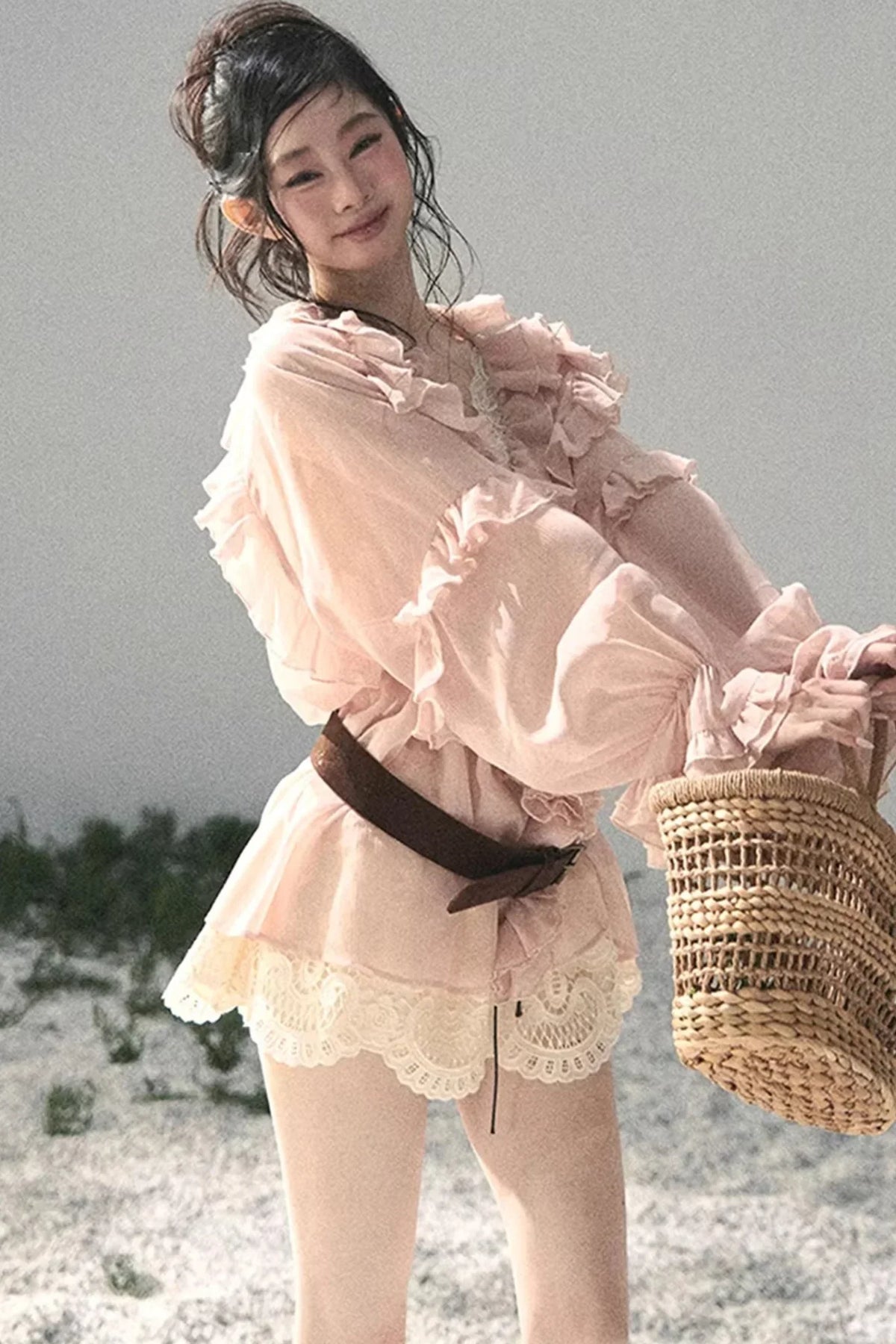Ruffled Lace Chiffon Blouse