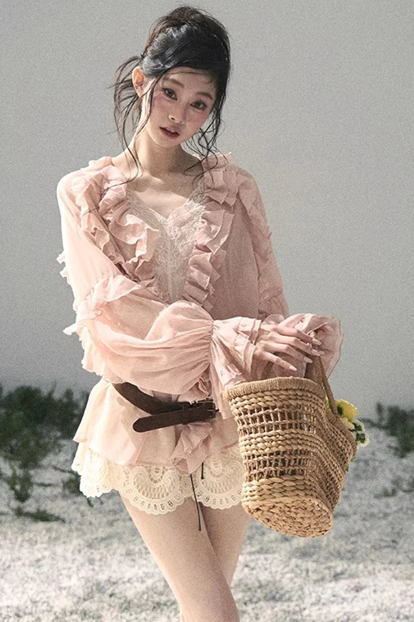 Ruffled Lace Chiffon Blouse