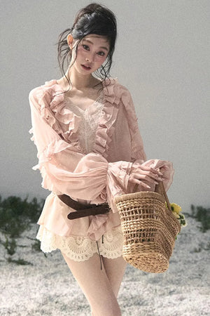 Ruffled Lace Chiffon Blouse