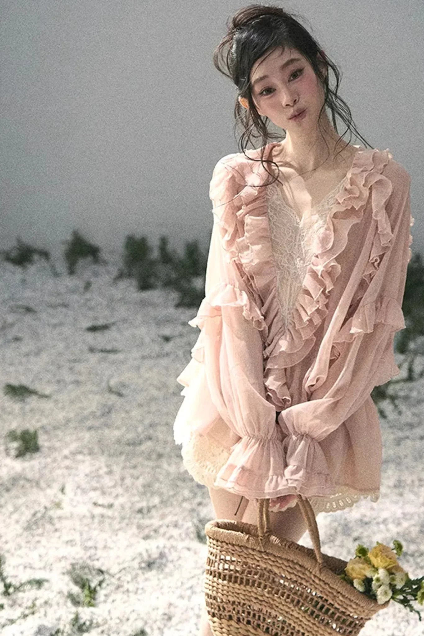 Ruffled Lace Chiffon Blouse