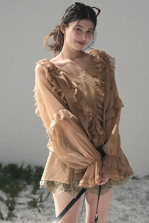 Ruffled Lace Chiffon Blouse