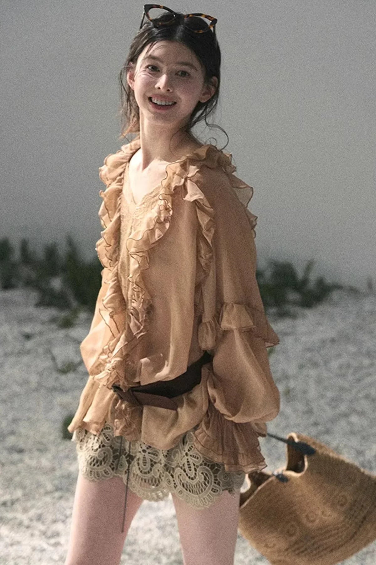 Ruffled Lace Chiffon Blouse