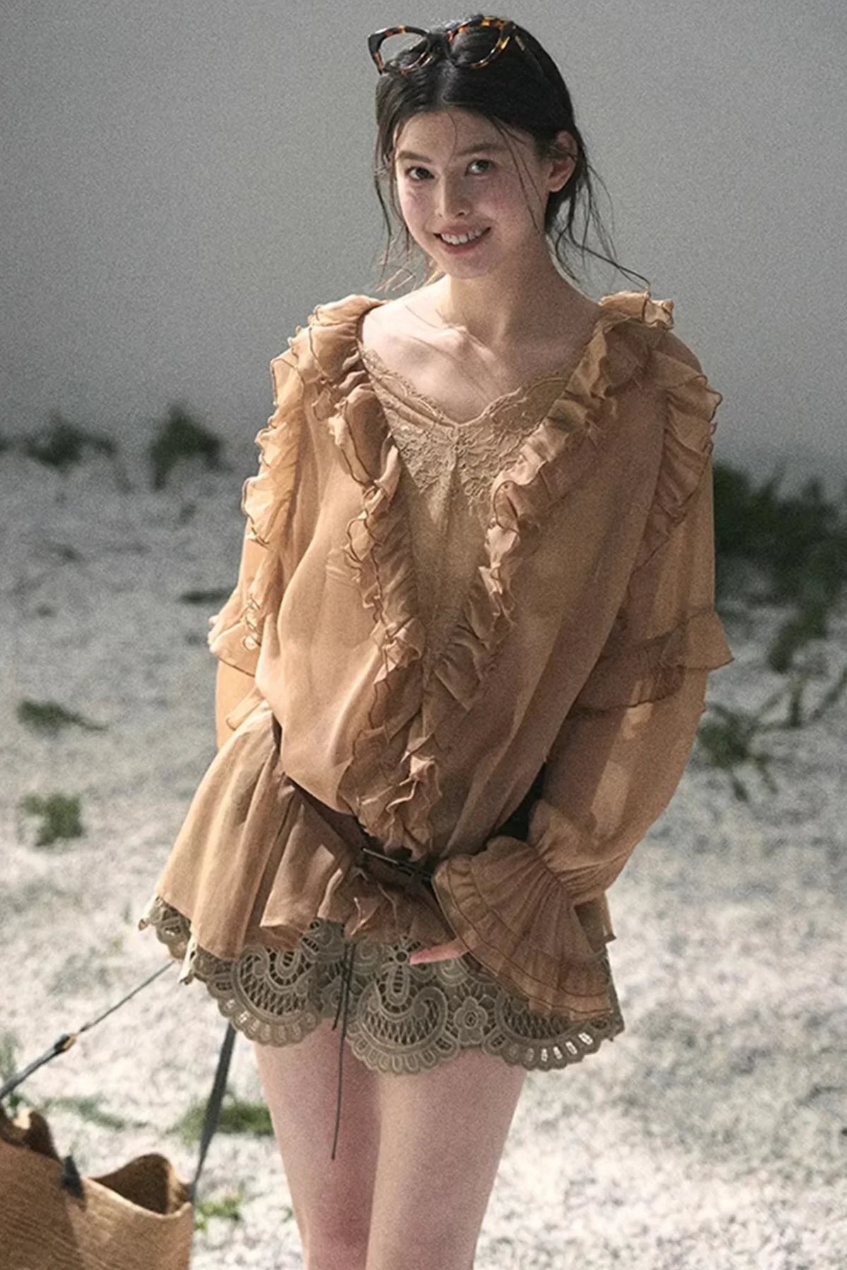 Ruffled Lace Chiffon Blouse