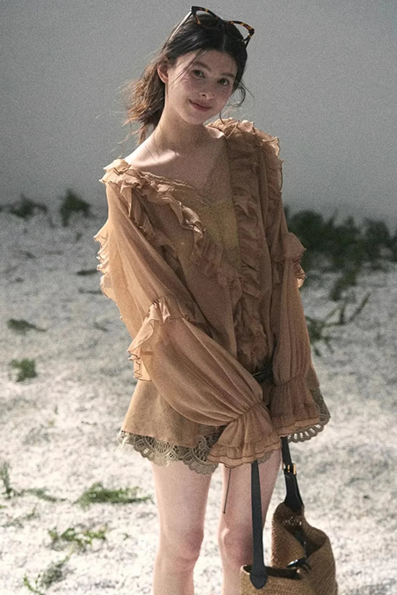 Ruffled Lace Chiffon Blouse