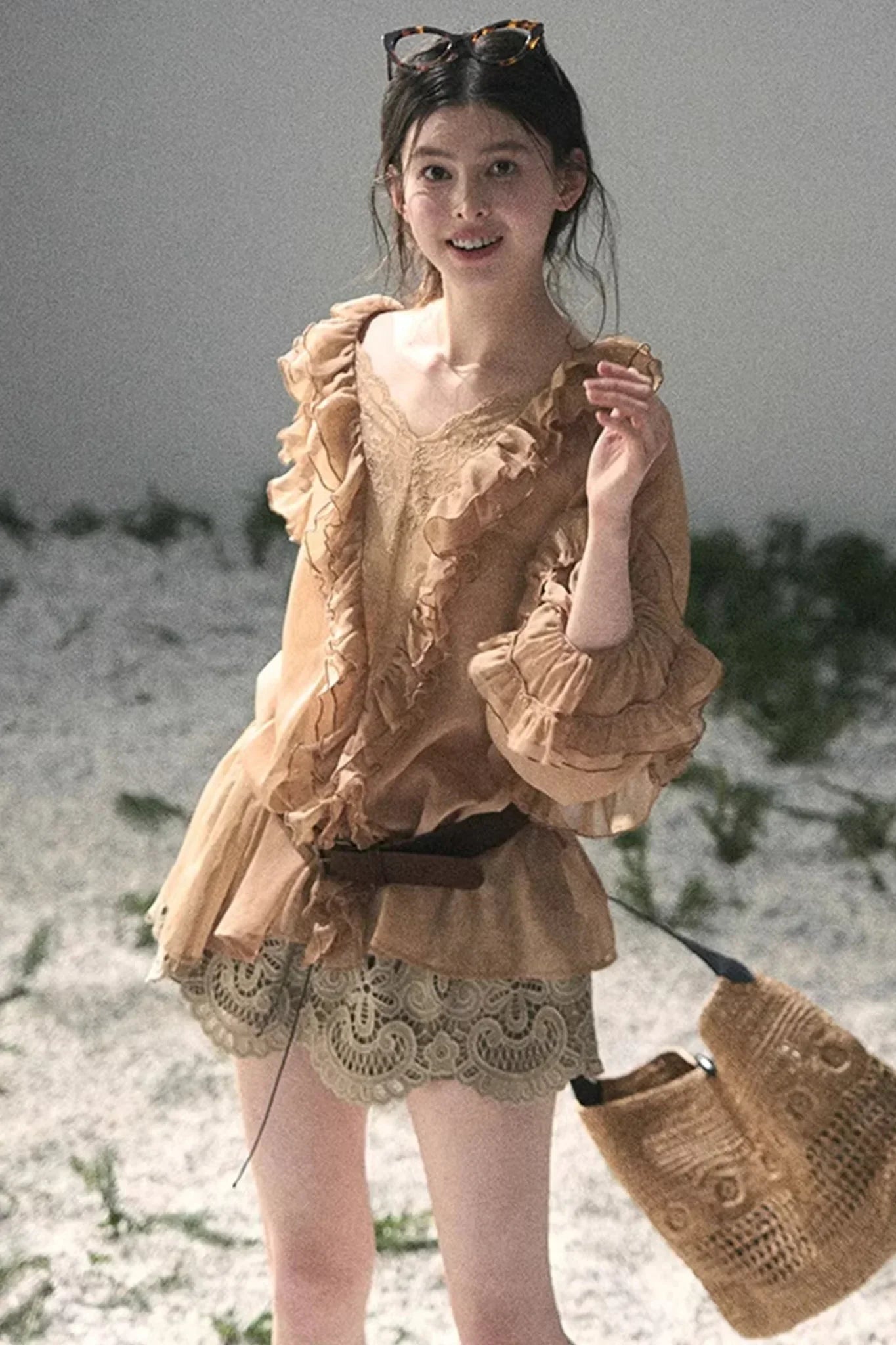 Ruffled Lace Chiffon Blouse