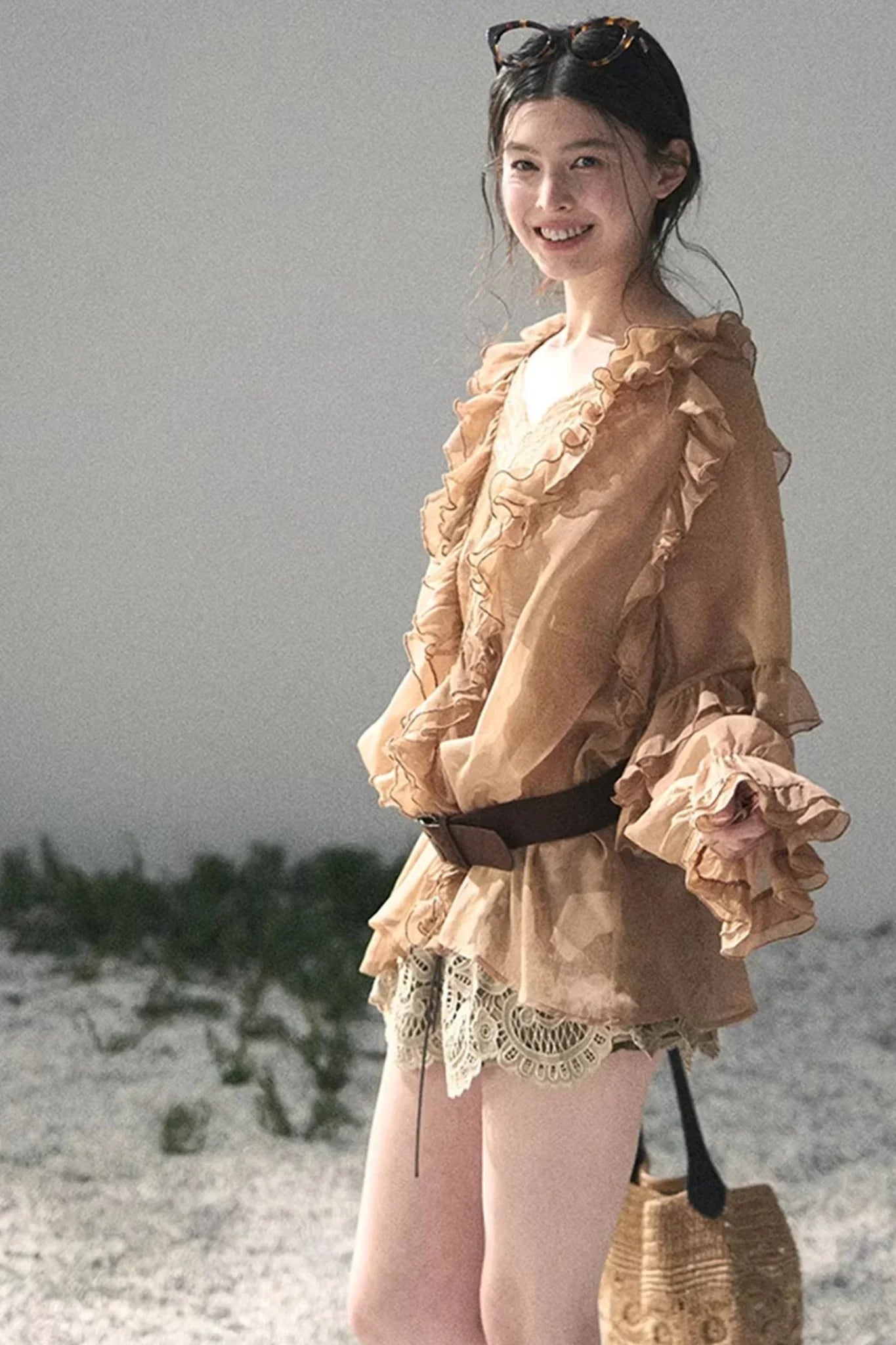 Ruffled Lace Chiffon Blouse