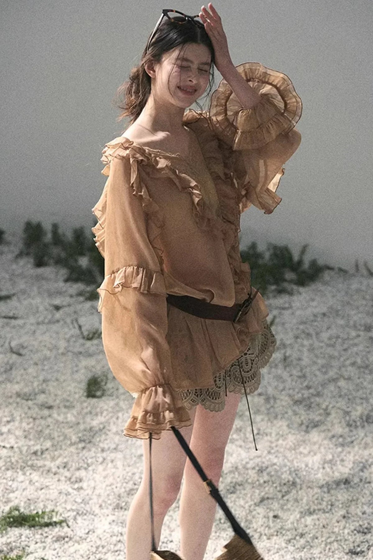 Ruffled Lace Chiffon Blouse