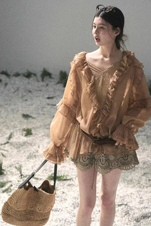 Ruffled Lace Chiffon Blouse