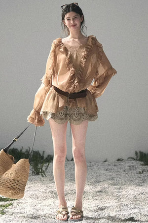 Ruffled Lace Chiffon Blouse