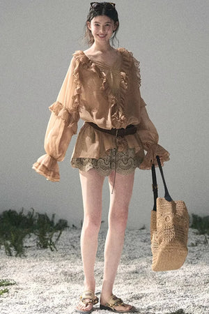 Ruffled Lace Chiffon Blouse