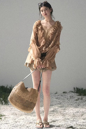 Ruffled Lace Chiffon Blouse