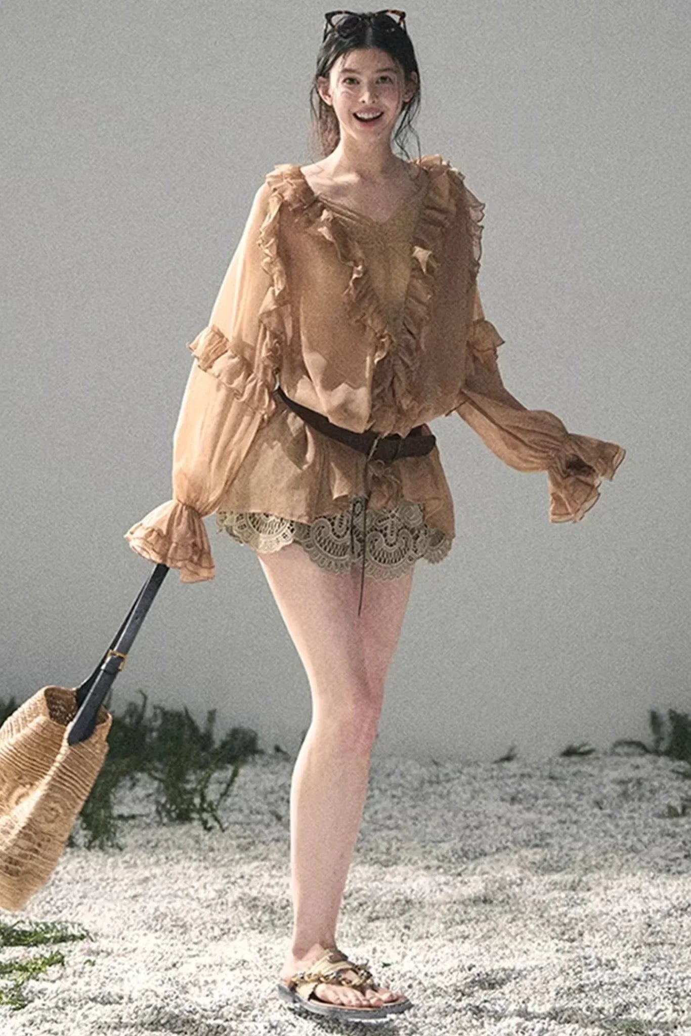 Ruffled Lace Chiffon Blouse
