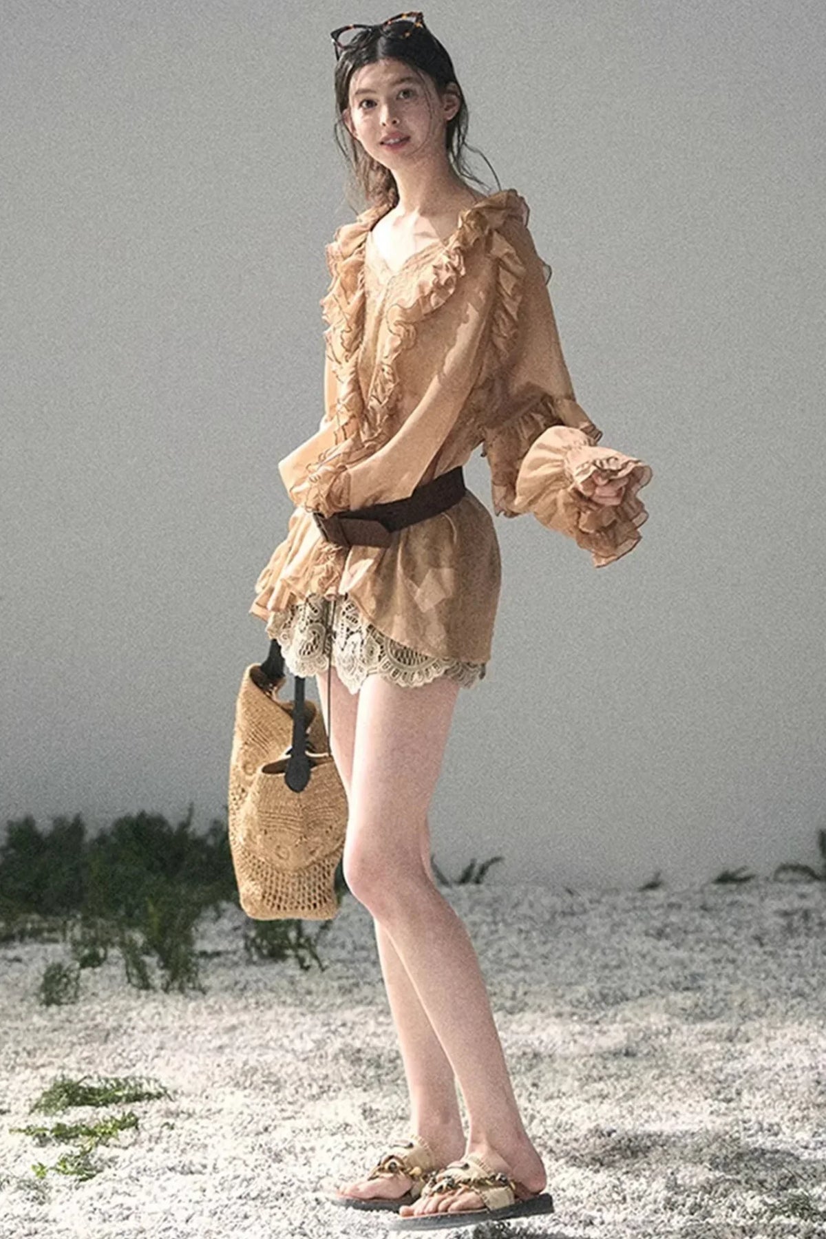 Ruffled Lace Chiffon Blouse