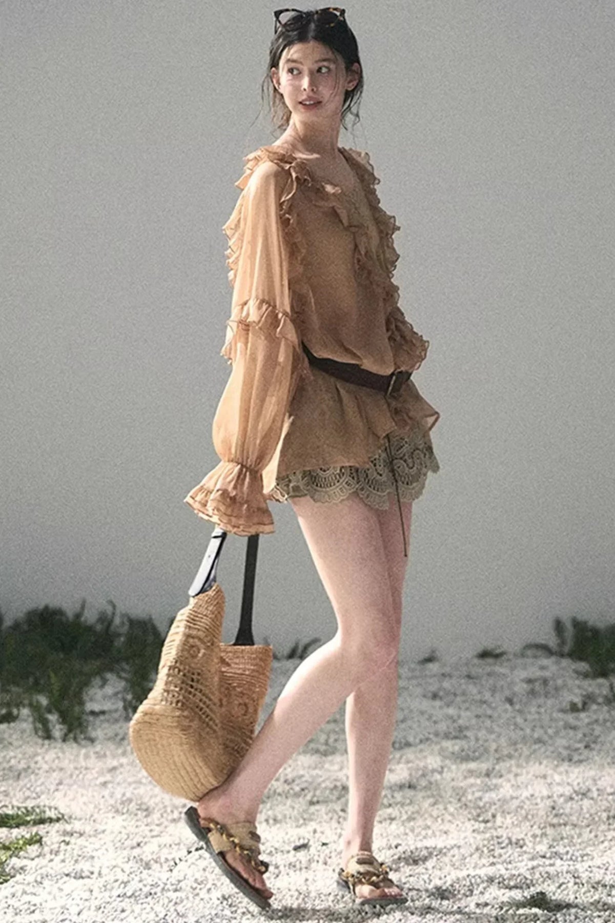 Ruffled Lace Chiffon Blouse