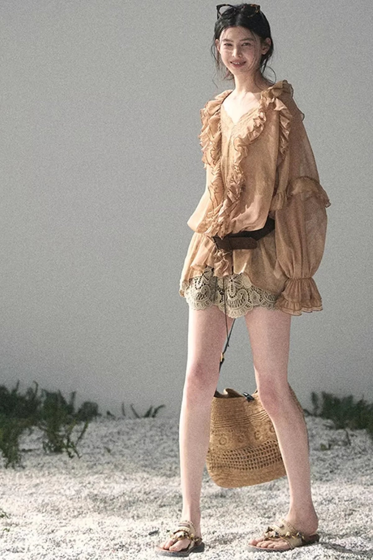 Ruffled Lace Chiffon Blouse