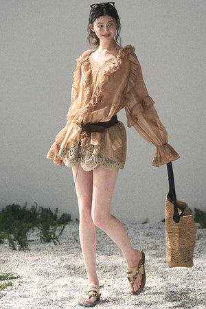Ruffled Lace Chiffon Blouse