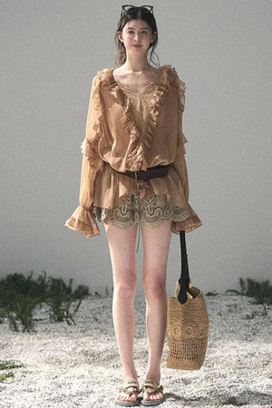 Ruffled Lace Chiffon Blouse