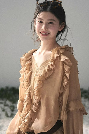 Ruffled Lace Chiffon Blouse