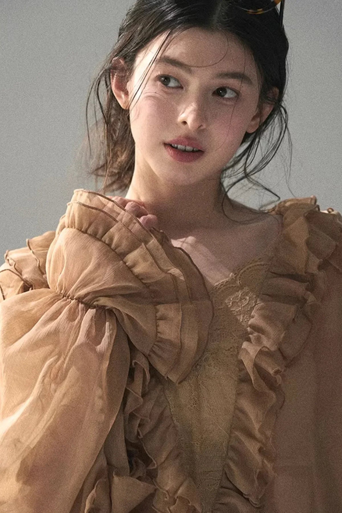 Ruffled Lace Chiffon Blouse