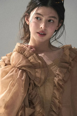 Ruffled Lace Chiffon Blouse