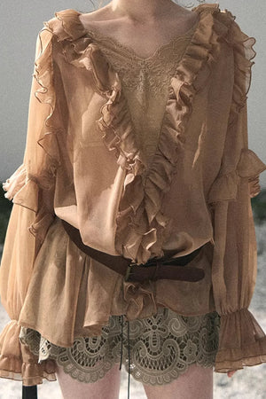 Ruffled Lace Chiffon Blouse