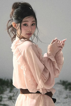 Ruffled Lace Chiffon Blouse