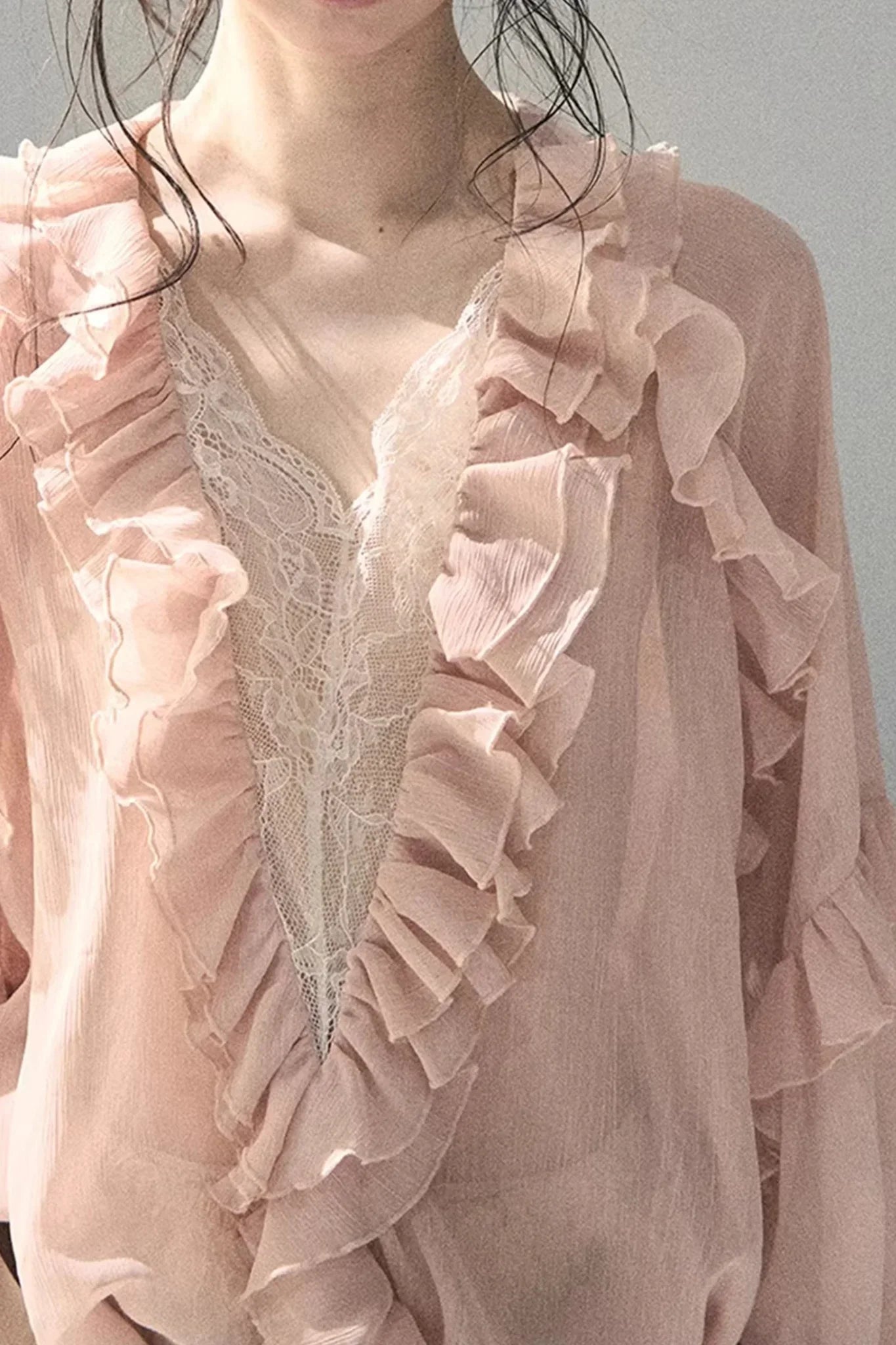 Ruffled Lace Chiffon Blouse