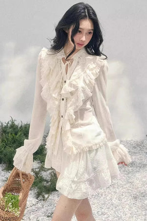 Ruffled Lace Court Top