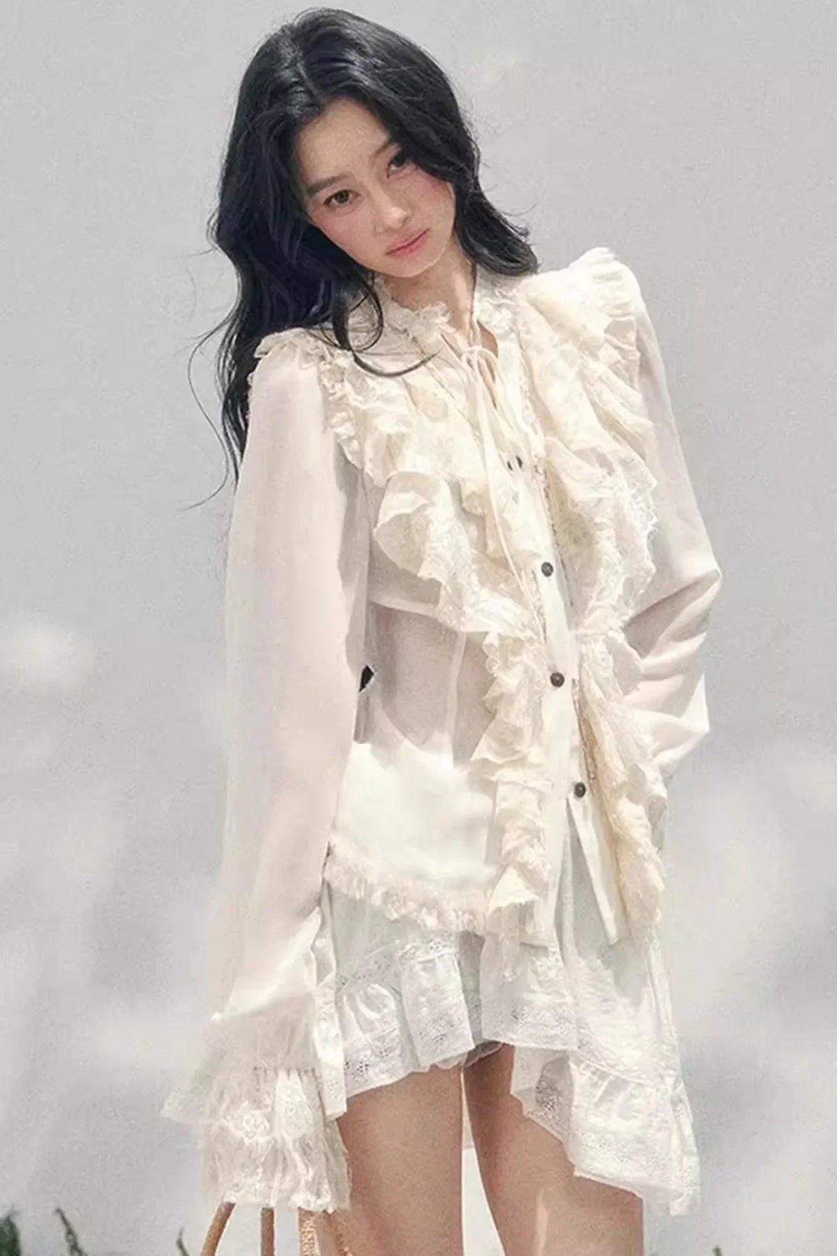 Ruffled Lace Court Top
