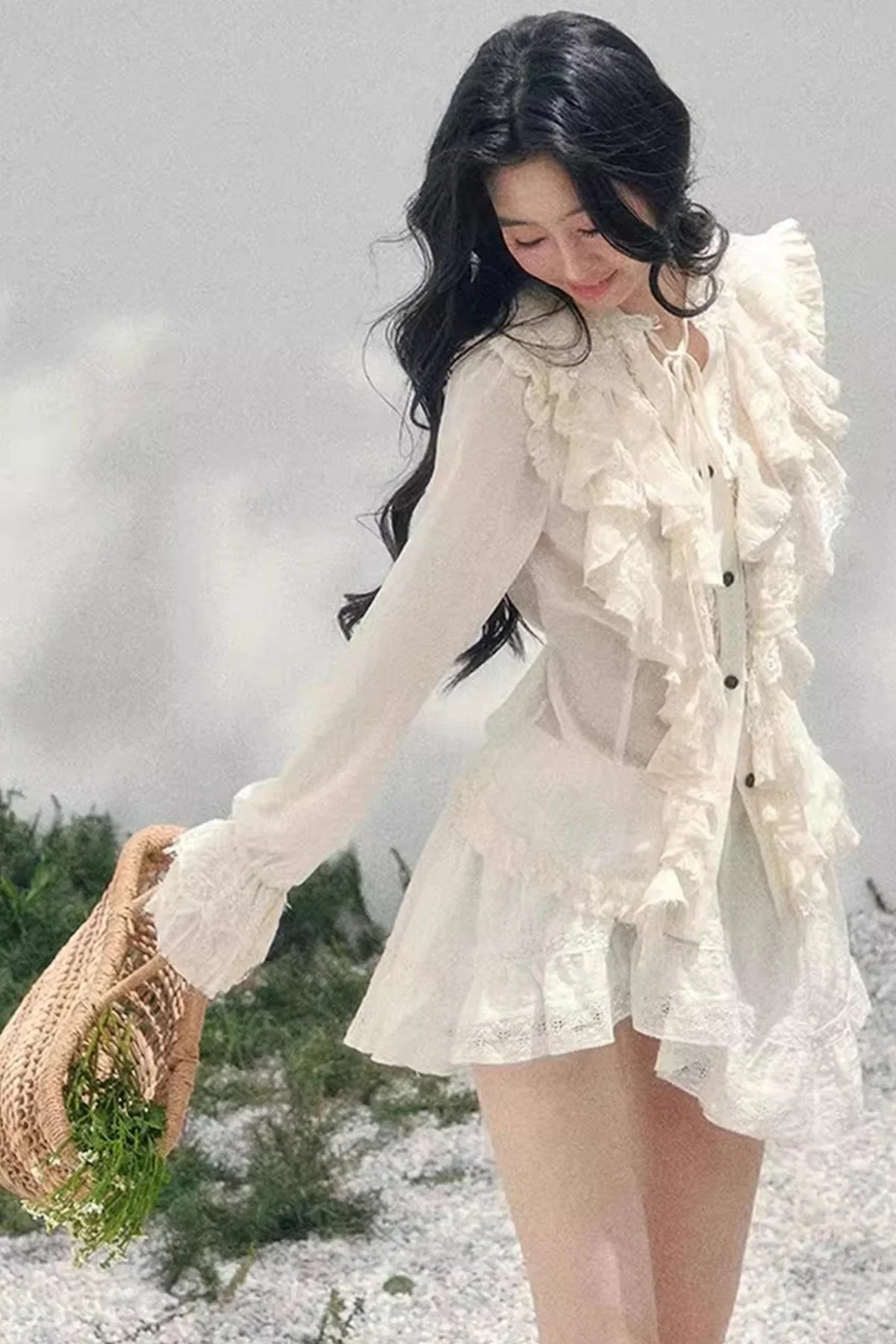 Ruffled Lace Court Top
