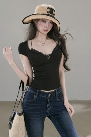 Ruffled Lace Trim Blouse
