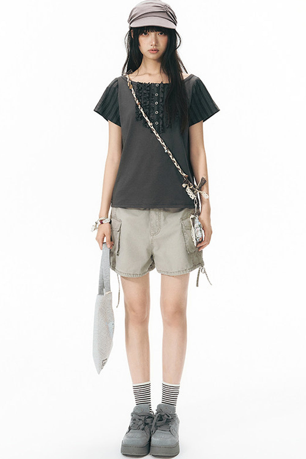Ruffled Patchwork Knit Blouse