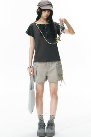 Ruffled Patchwork Knit Blouse
