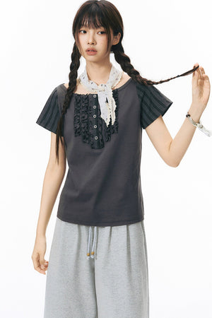 Ruffled Patchwork Knit Blouse