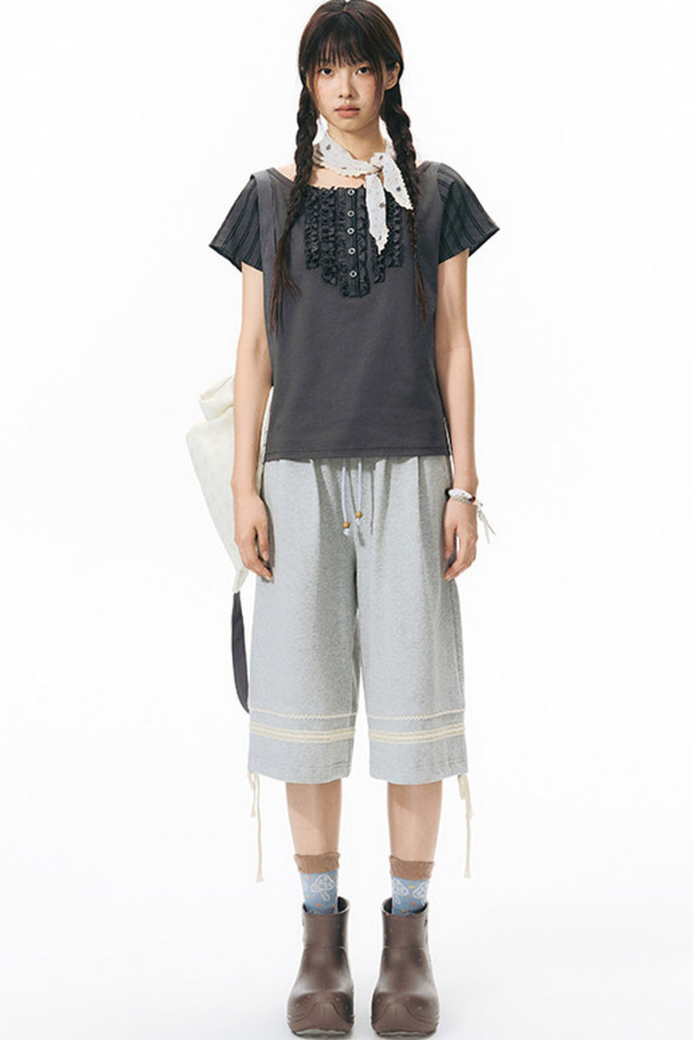 Ruffled Patchwork Knit Blouse