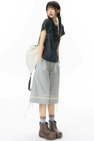 Ruffled Patchwork Knit Blouse