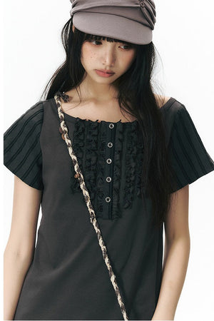 Ruffled Patchwork Knit Blouse