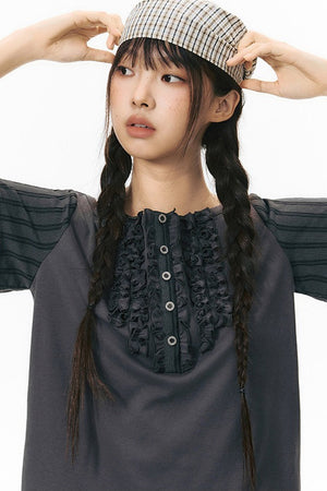 Ruffled Patchwork Knit Blouse