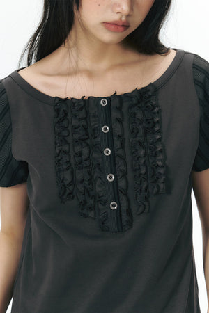 Ruffled Patchwork Knit Blouse