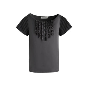 Ruffled Patchwork Knit Blouse