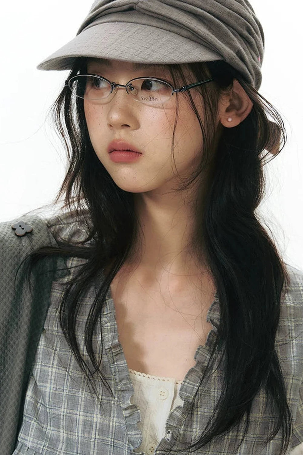 Ruffled Plaid V-Neck Shirt