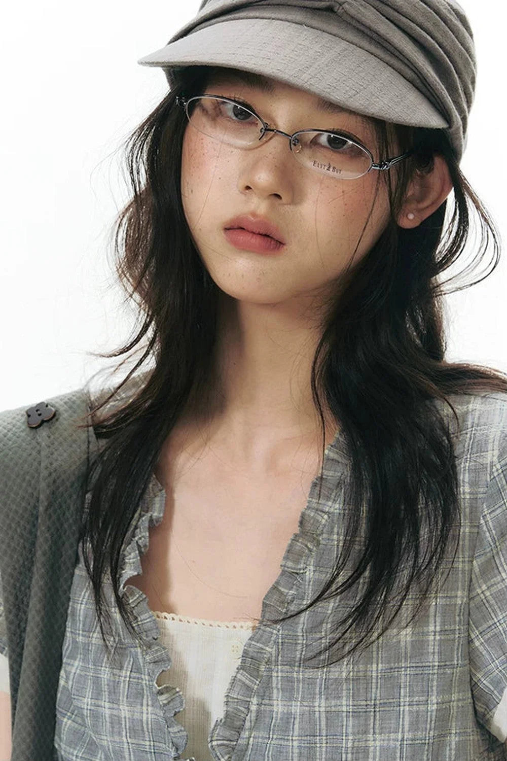 Ruffled Plaid V-Neck Shirt