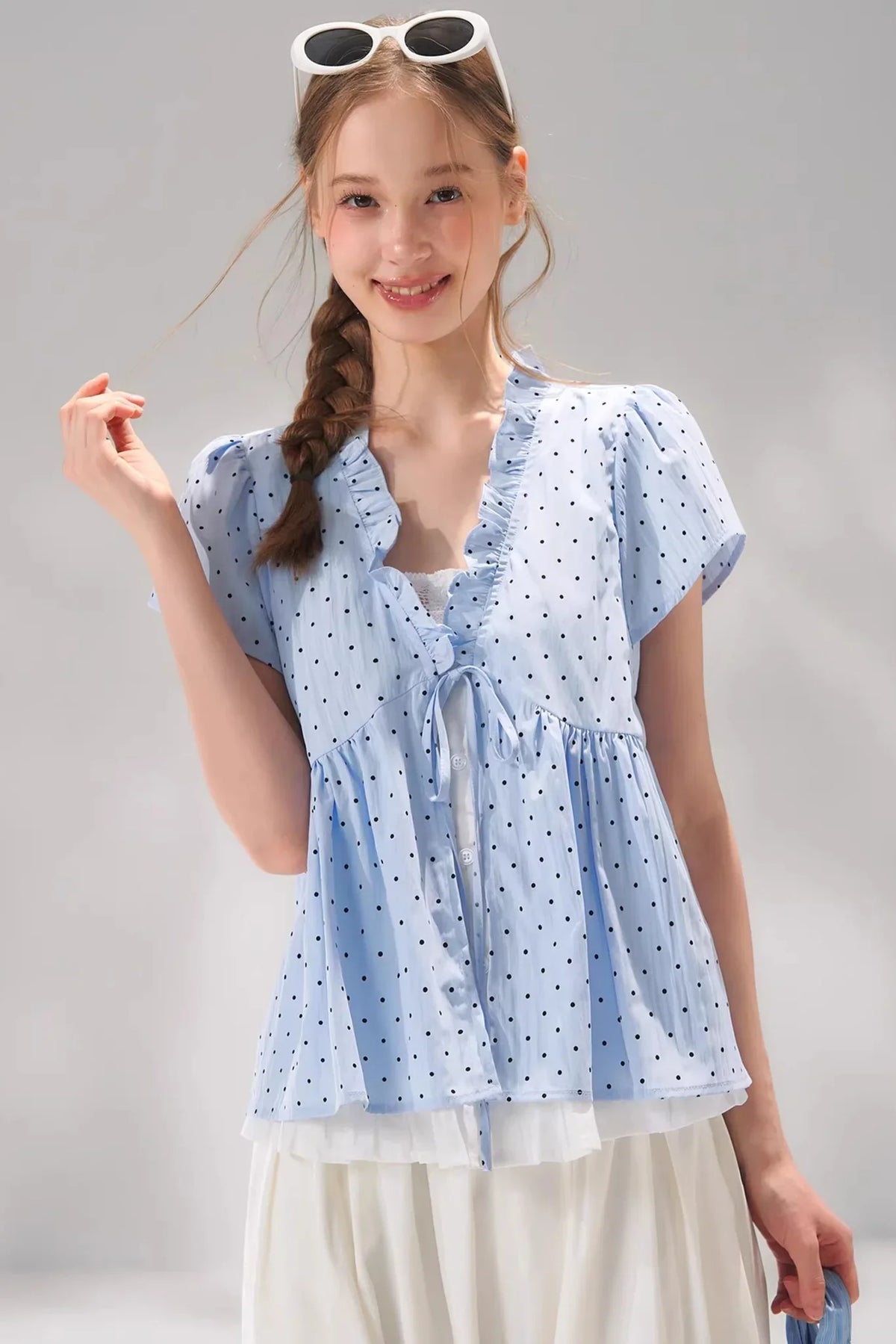 Ruffled Polka Dot Babydoll Top