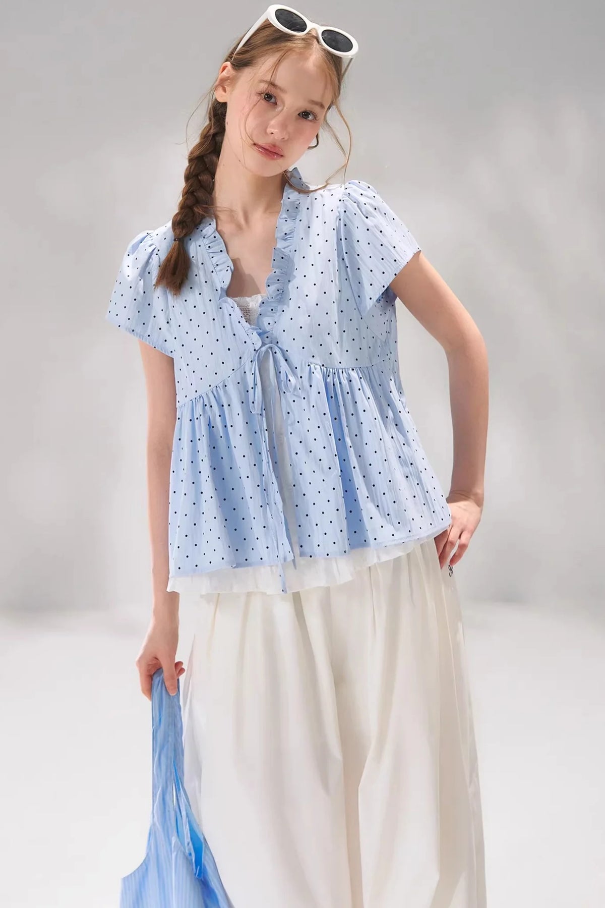 Ruffled Polka Dot Babydoll Top