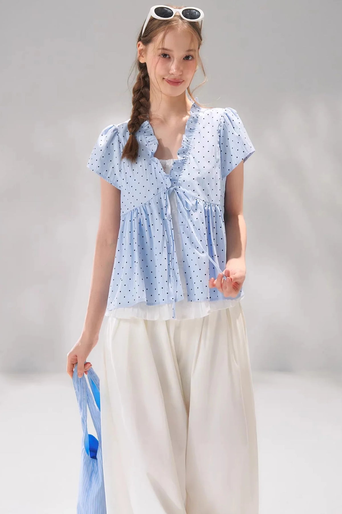 Ruffled Polka Dot Babydoll Top