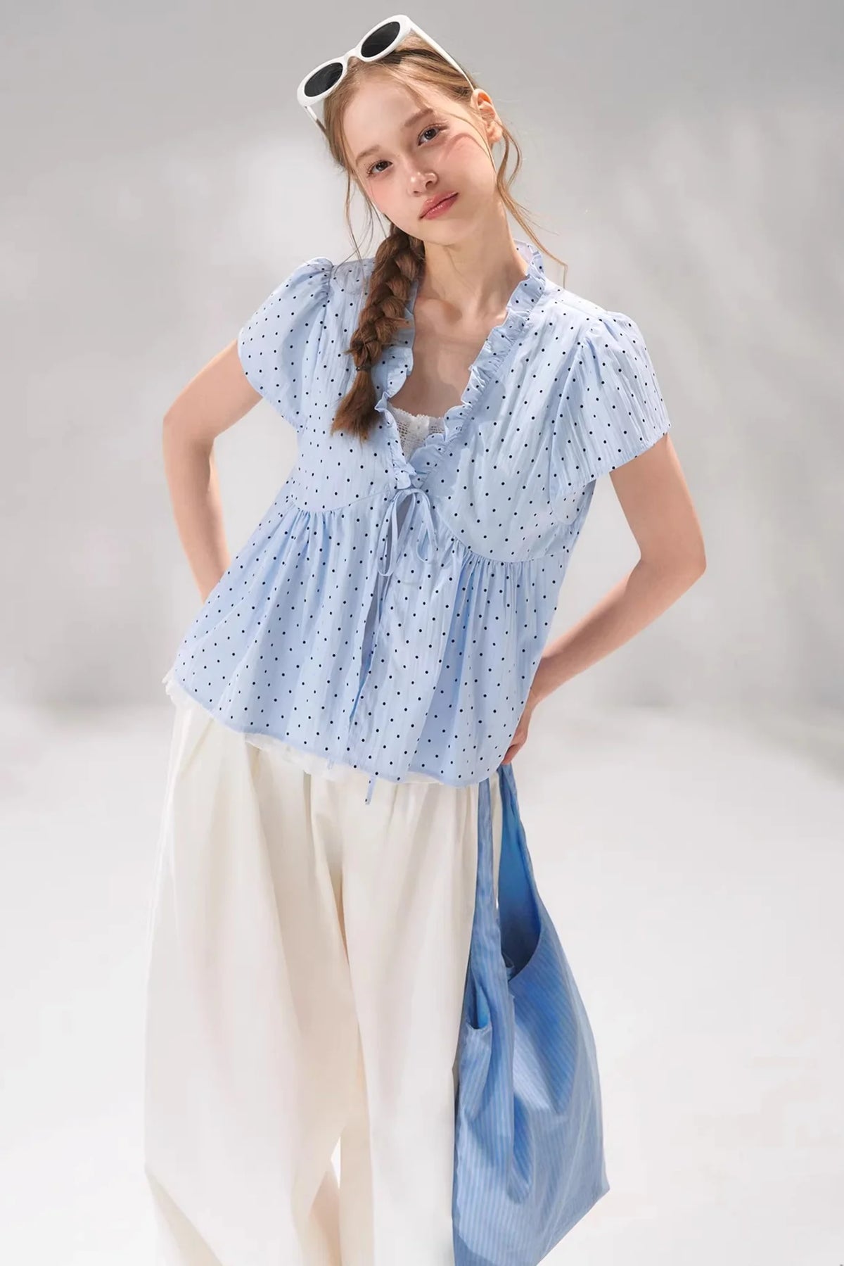 Ruffled Polka Dot Babydoll Top