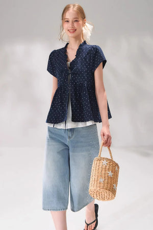 Ruffled Polka Dot Babydoll Top