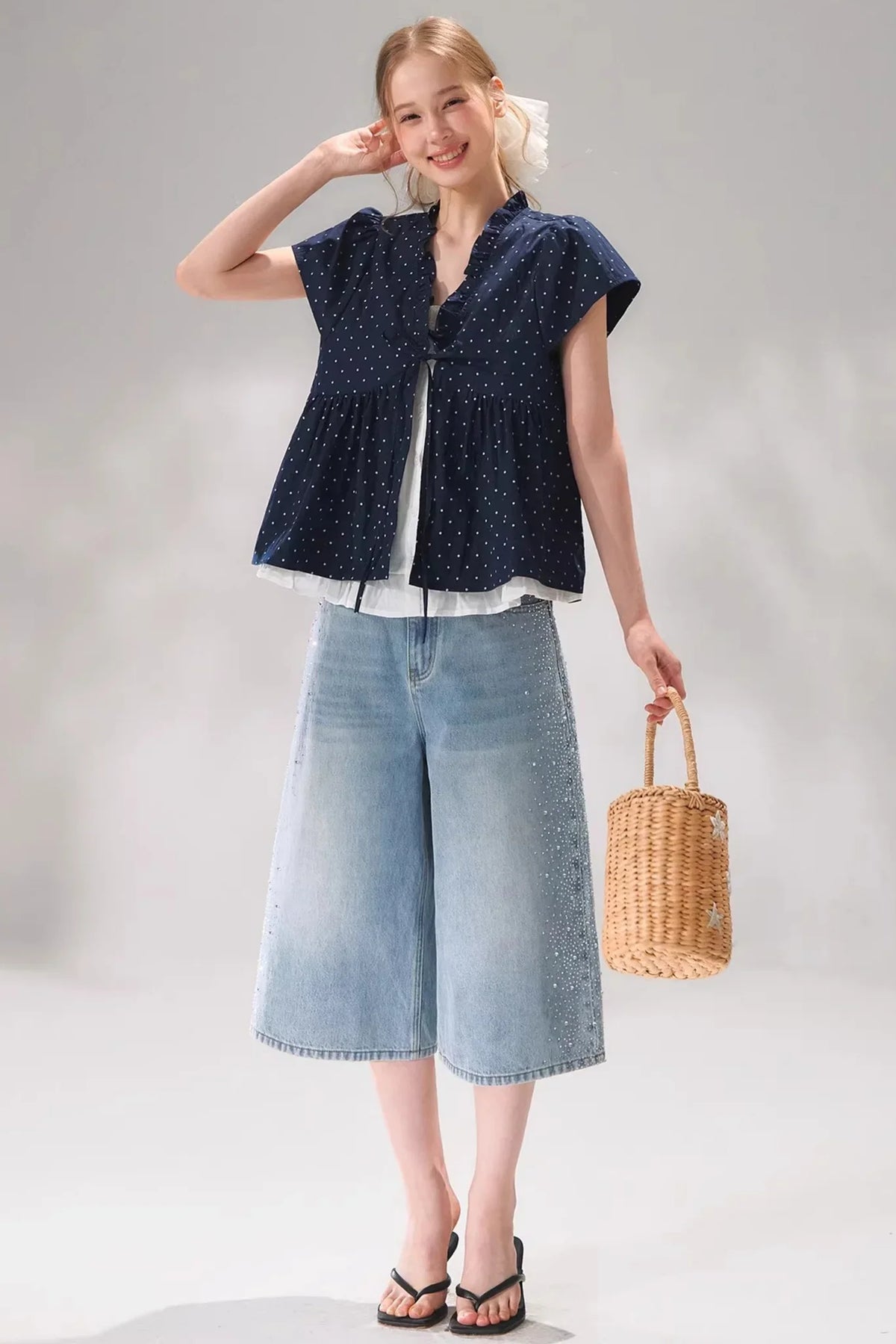 Ruffled Polka Dot Babydoll Top